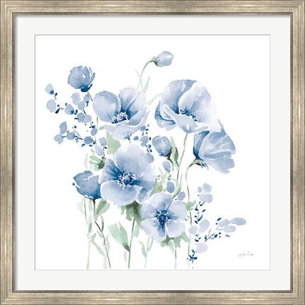 Framed Secret Garden Bouquet II Blue Light Print