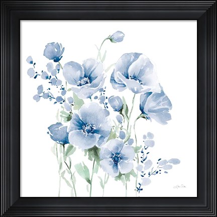Framed Secret Garden Bouquet II Blue Light Print
