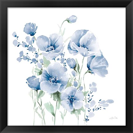 Framed Secret Garden Bouquet II Blue Light Print