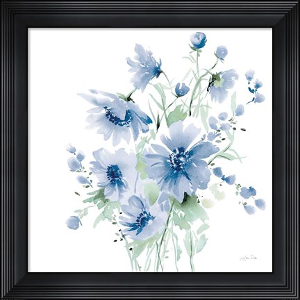 Framed Secret Garden Bouquet I Blue Light Print