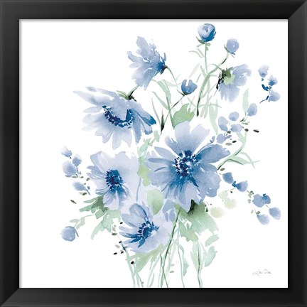 Framed Secret Garden Bouquet I Blue Light Print