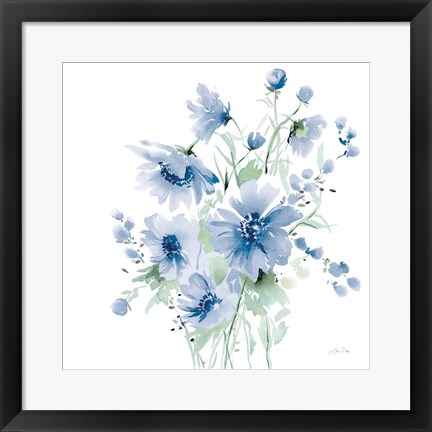 Framed Secret Garden Bouquet I Blue Light Print