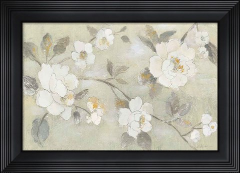 Framed Romantic Spring Flowers I White Horizontal Print