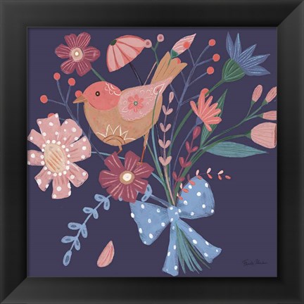 Framed Royal Birds V Purple Print