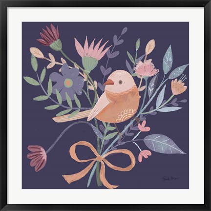 Framed Royal Birds III Purple Print