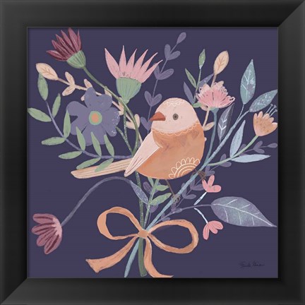 Framed Royal Birds III Purple Print