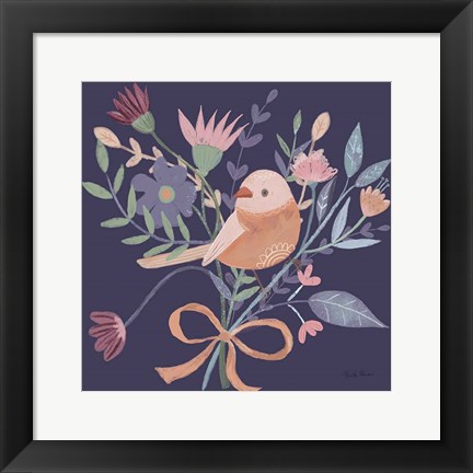 Framed Royal Birds III Purple Print