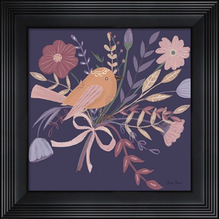 Framed Royal Birds II Purple Print