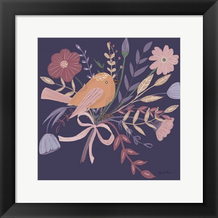 Framed Royal Birds II Purple Print