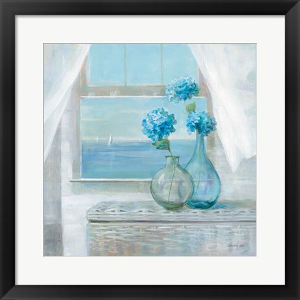 Framed Beach House Hydrangeas Print