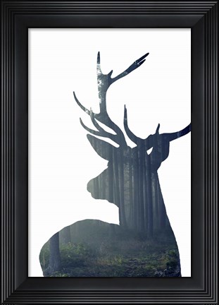 Framed Forest Deer Silhouette Print
