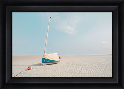 Framed Sailboat in Teal and Coral Print