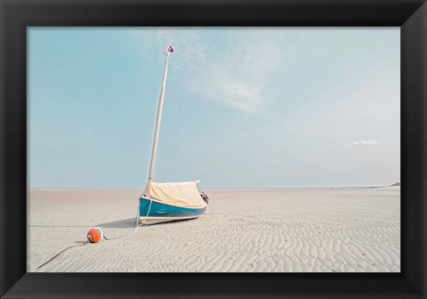 Framed Sailboat in Teal and Coral Print