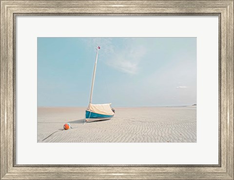 Framed Sailboat in Teal and Coral Print