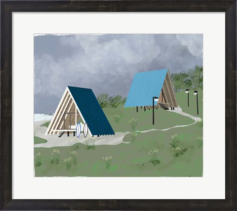 Framed Lake Cabins At Dusk Print