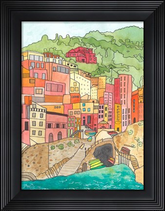 Framed Village By The River Print