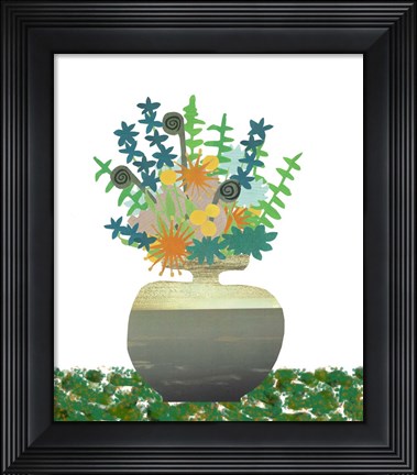 Framed Soft Blooms In Gray Vase Print