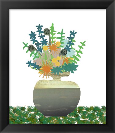 Framed Soft Blooms In Gray Vase Print