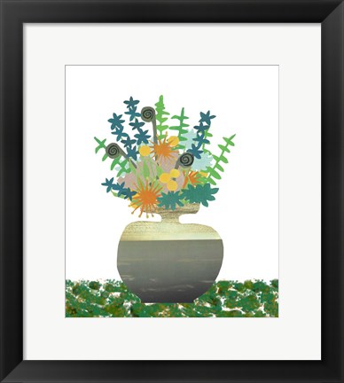 Framed Soft Blooms In Gray Vase Print