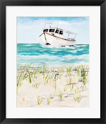 Framed Boat By The Shore Print