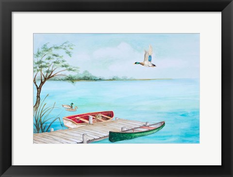 Framed Fishing Dock With Mallards Print