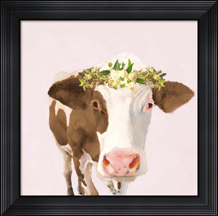 Framed Floral Crown Cow Print