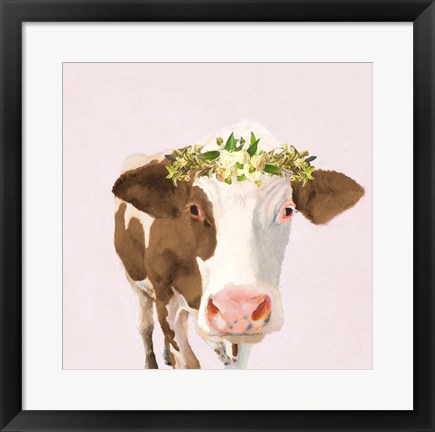 Framed Floral Crown Cow Print