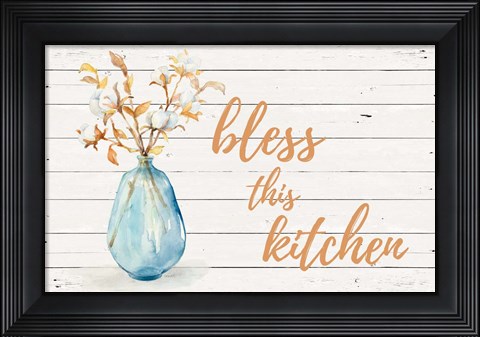 Framed Bless this Kitchen (Blue Vase) Print