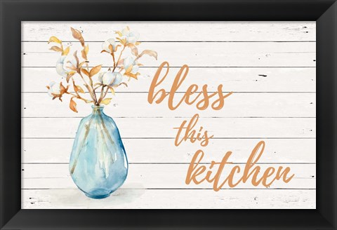 Framed Bless this Kitchen (Blue Vase) Print