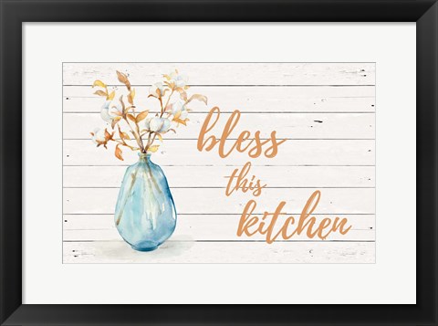 Framed Bless this Kitchen (Blue Vase) Print