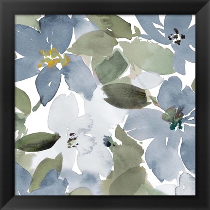 Framed Contemporary Blue Blooms Square Print