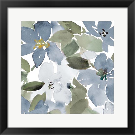 Framed Contemporary Blue Blooms Square Print