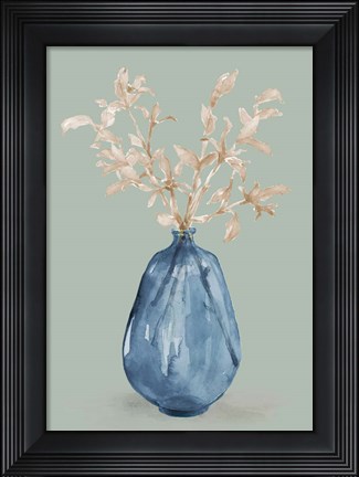 Framed Cotton Stems In Blue Vase Print