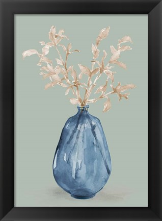 Framed Cotton Stems In Blue Vase Print