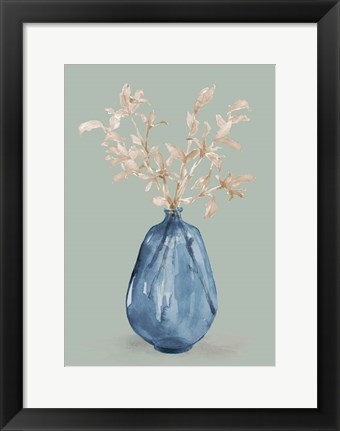 Framed Cotton Stems In Blue Vase Print