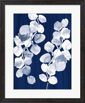 Framed Eucalyptus Leaves on Navy Print