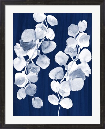 Framed Eucalyptus Leaves on Navy Print