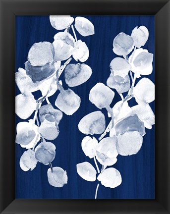 Framed Eucalyptus Leaves on Navy Print