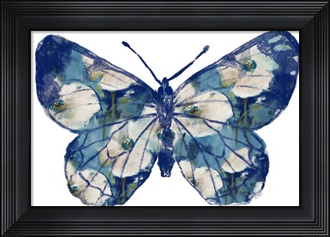 Framed Floral Indigo Butterfly Print