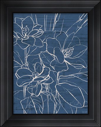 Framed Floral Sketch on Navy I Print
