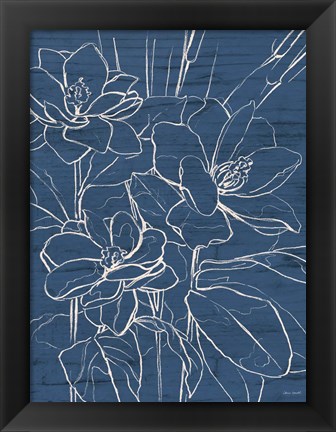 Framed Floral Sketch on Navy I Print