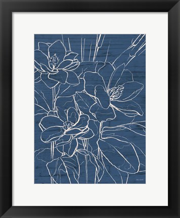 Framed Floral Sketch on Navy I Print