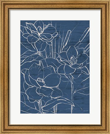 Framed Floral Sketch on Navy II Print