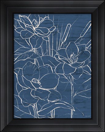 Framed Floral Sketch on Navy II Print