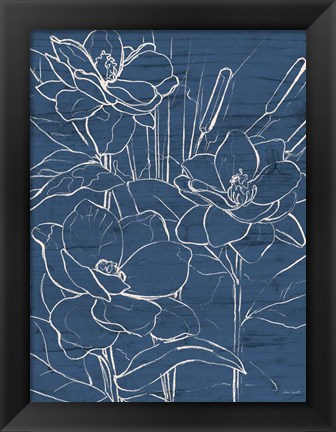 Framed Floral Sketch on Navy II Print