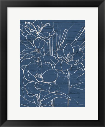 Framed Floral Sketch on Navy II Print