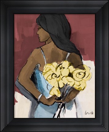 Framed Girl With Yellow Roses Print