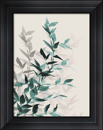 Framed Green Tonal Leaves I Print