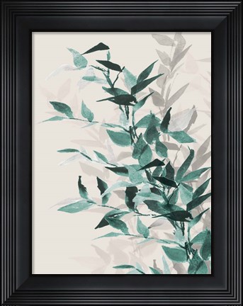 Framed Green Tonal Leaves II Print