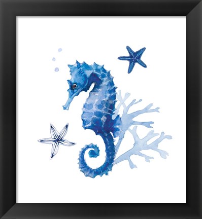 Framed Indigo Sea Horse Starfish Coral Print